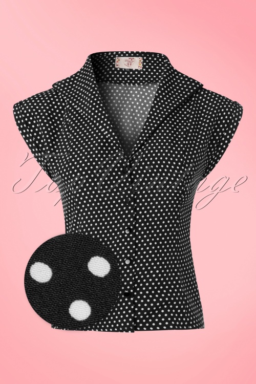 Banned Retro - Mooie blouse met polkadots in zwart en wit 2