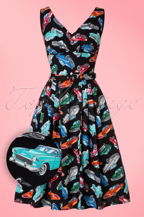 Victory Parade - TopVintage Exclusive ~ 50s Retro Cars Swing Dress in Black 3