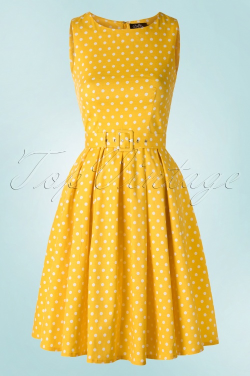 Dolly and Dotty - 50s Lola Polkadot Swing Dress in Yellow
