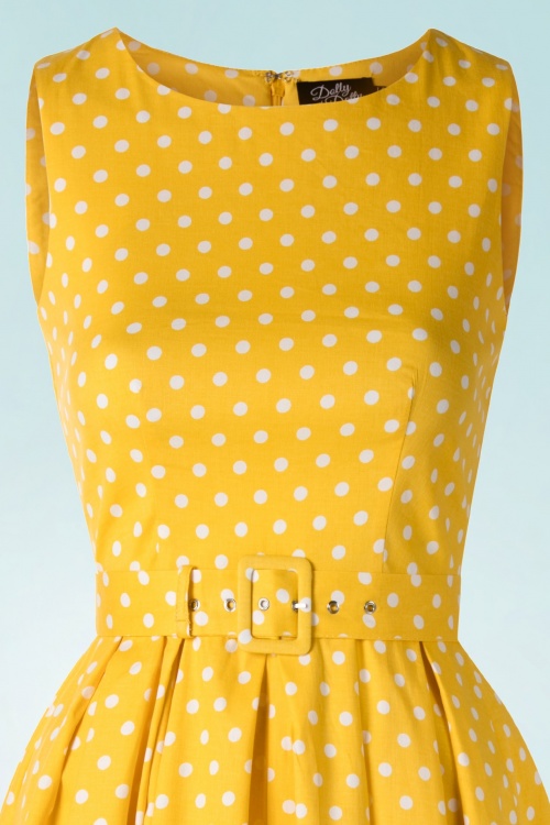 Dolly and Dotty - 50s Lola Polkadot Swing Dress in Yellow 2