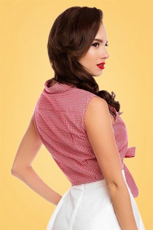 Dolly and Dotty - Chemisier Années 50 Clementine Gingham Top en Blanc et Rouge 5