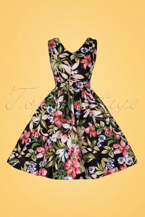 Dolly and Dotty - 50s Petal Vintage Flowers Swing Dress in Black 3