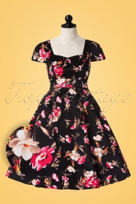 Dolly and Dotty - Claudia Floral Swing Dress Années 50 en Noir 2