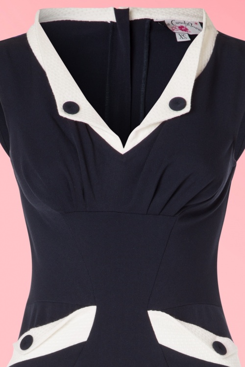Miss Candyfloss - 50s Signe Lee Pencil Dress in Navy and White 5