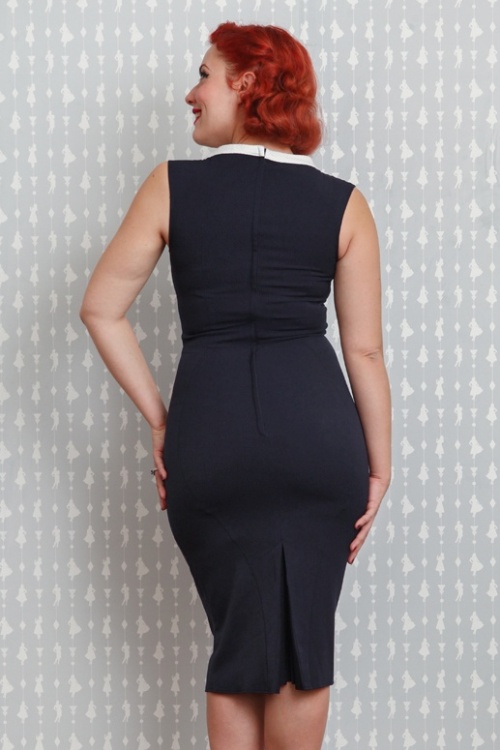 Miss Candyfloss - 50s Signe Lee Pencil Dress in Navy and White 8