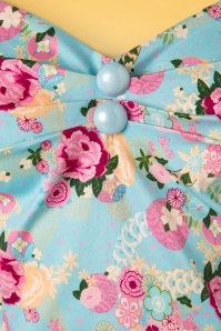 Collectif Clothing - Dolores Peony Floral Dress Années 50 en Bleu 5
