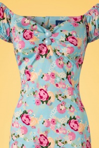 Collectif Clothing - Dolores Peony bloemenpenciljurk in lichtblauw 4