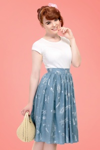 Collectif Clothing - 50s Jasmine Seashell Swing Skirt in Denim Blue 7