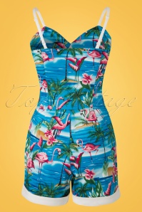 Collectif Clothing - Futura Flamingo Island Playsuit in Blau 4