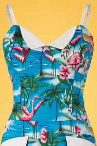 Collectif Clothing - Futura Flamingo Island playsuit in blauw 3