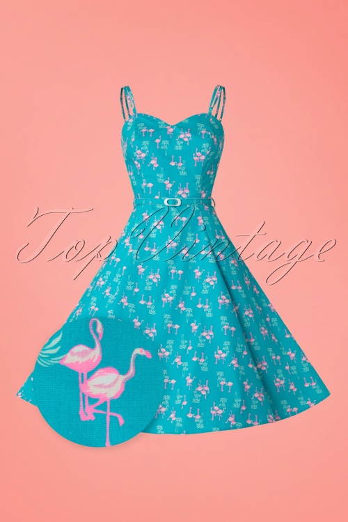 Aida Zak - 50s Simona Flamingo Swing Dress in Blue 2