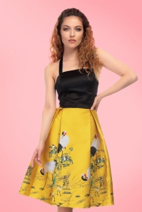 Collectif Clothing - Vanya Crane Swing-Kleid in Schwarz und Gelb 5