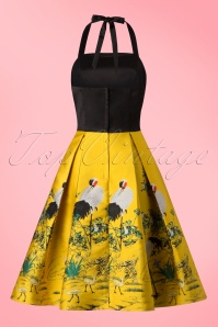 Collectif Clothing - Vanya Crane Swing Dress Années 50 en Noir et Jaune 4