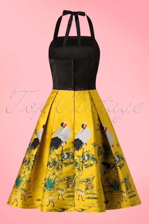 Collectif Clothing - Vanya Crane Swing Dress Années 50 en Noir et Jaune 4