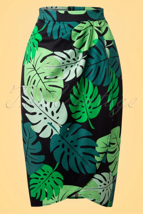 Collectif Clothing - 50s Kala Tahiti Palm Sarong Skirt in Green 2
