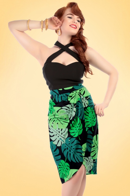 Collectif Clothing - 50s Kala Tahiti Palm Sarong Skirt in Green 5