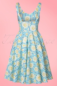 Bunny - Robe Années 50 Sunshine Floral Gingham Swing Dress en Bleu 7