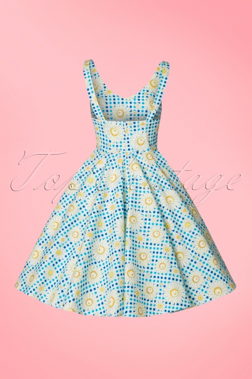 Bunny - Robe Années 50 Sunshine Floral Gingham Swing Dress en Bleu 8
