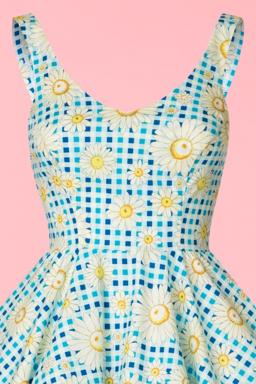 Bunny - 50s Sunshine Floral Gingham Swing Dress in Blue 5