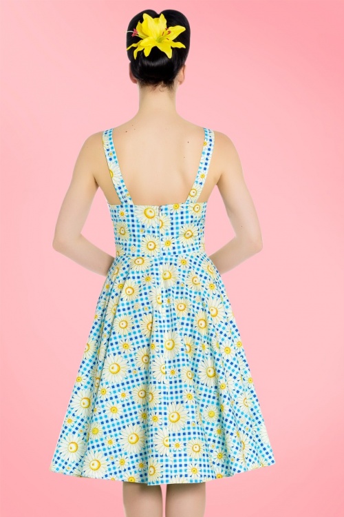 Bunny - 50s Sunshine Floral Gingham Swing Dress in Blue 6
