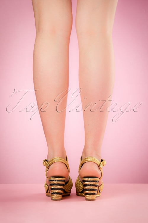 Miss L-Fire - Renee Raffia sandalen met sleehak in goud 4
