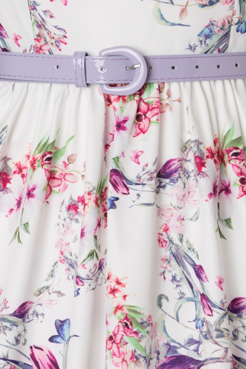 Lindy Bop - Robe Années 50 Audrey Watercolour Bouquet Swing Dress en Blanc 4