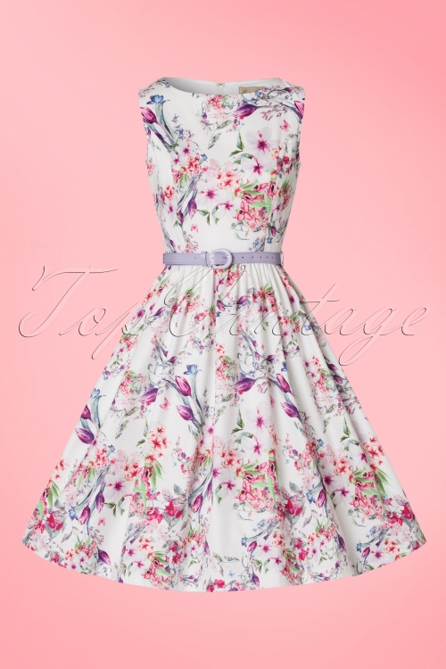 Lindy Bop - Robe Années 50 Audrey Watercolour Bouquet Swing Dress en Blanc 2