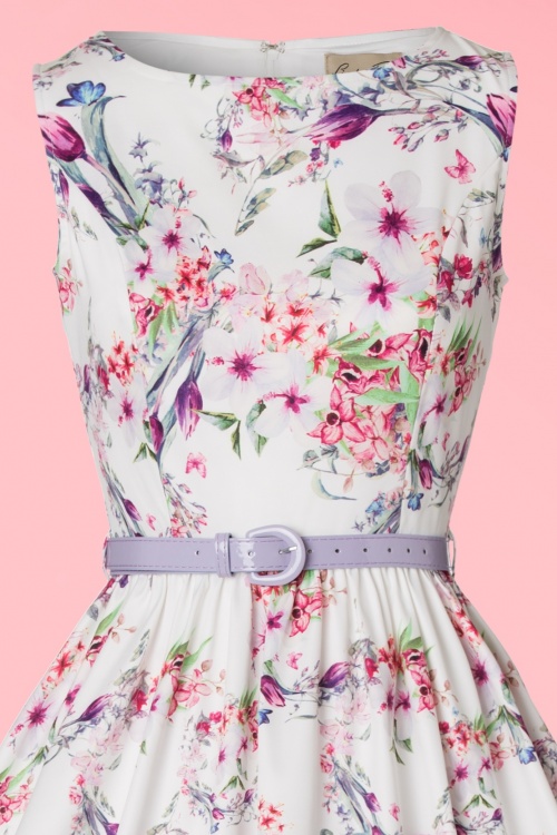 Lindy Bop - Audrey Aquarell-Blumenstrauß-Swing-Kleid in Weiß 3
