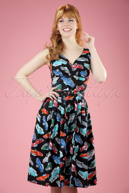 Victory Parade - TopVintage Exclusive ~ 50s Retro Cars Swing Dress in Black