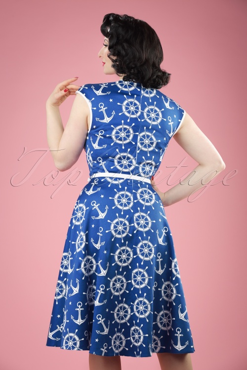 Lady V by Lady Vintage - 50s Isabella Nautical Swing Dress in Blue 6