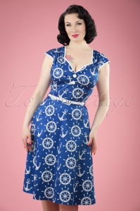 Lady V by Lady Vintage - Robe Années 50 Isabella Nautical Swing Dress en Bleu Ciel