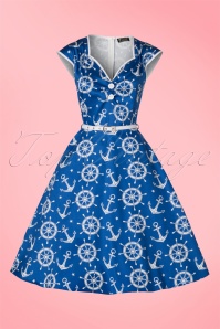 Lady V by Lady Vintage - Robe Années 50 Isabella Nautical Swing Dress en Bleu Ciel 3