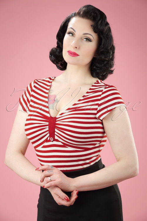 Unique Vintage - 50s Marty Knit Stripes Top in Red and White