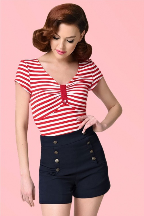 Unique Vintage - 50s Marty Knit Stripes Top in Red and White 5