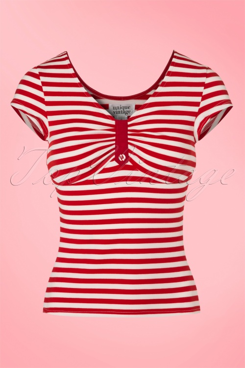 Unique Vintage - 50s Marty Knit Stripes Top in Red and White 2