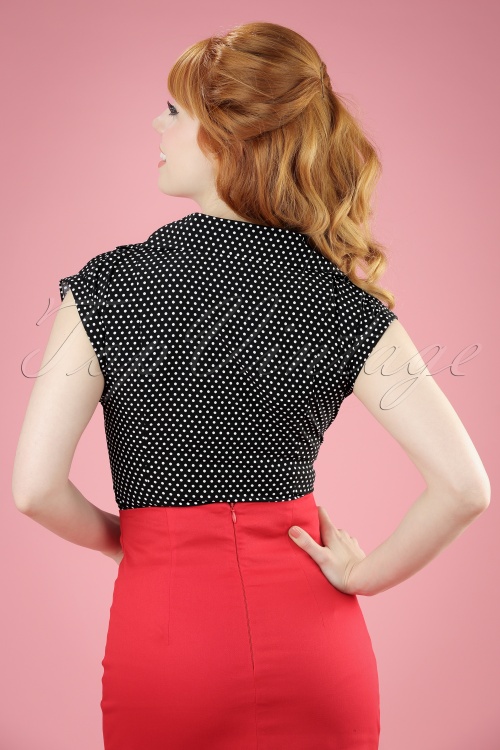 Banned Retro - Mooie blouse met polkadots in zwart en wit 4