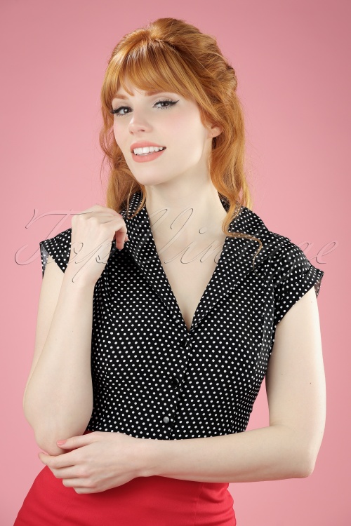 50s Lovely Day Polkadot Blouse in Black and White