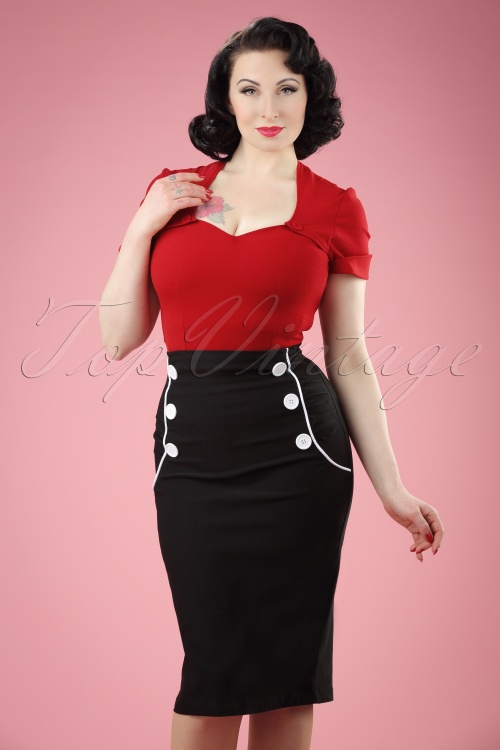 Steady Clothing - Vivian Pencil Skirt Années 50 en Noir