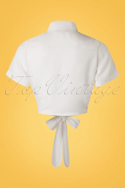 Collectif Clothing -  Sammy Pineapple Hibiscus Tie Blouse Années 50 en Blanc 5