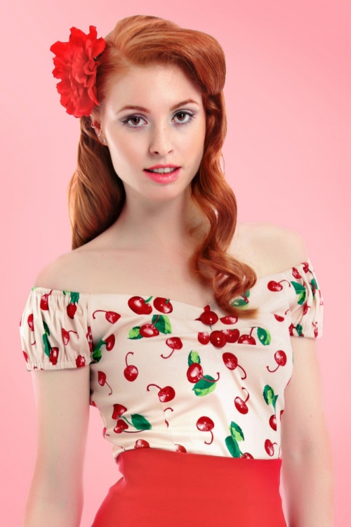 Collectif Clothing - 50s Dolores Cherry Top in Peach 2