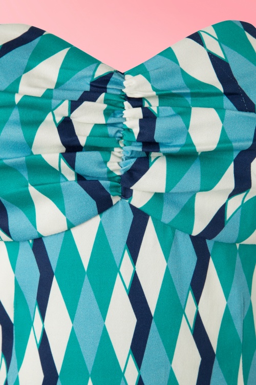 Collectif Clothing - Kimmy Atomic Harlekijn playsuit in blauw en jade 4