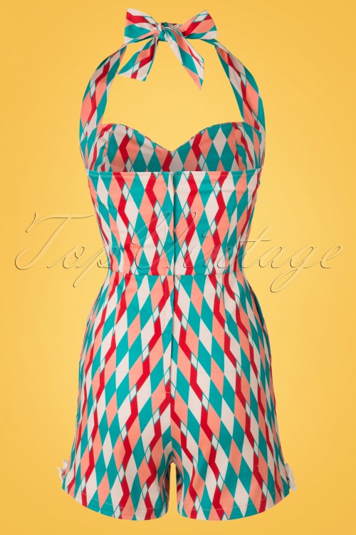 Collectif Clothing - 50s Kimmy Atomic Harlequin Playsuit in Red and Jade 5