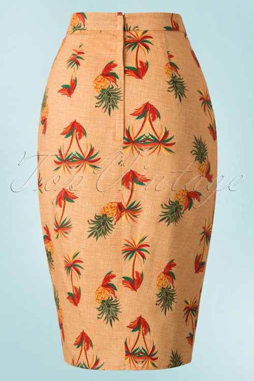 Collectif Clothing - Kala Pineapple and Palm Sarong Skirt Années 50 en Orange 3