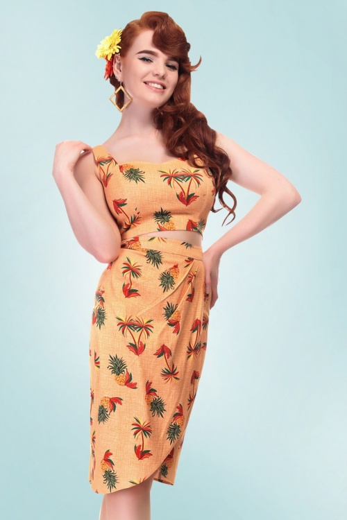 Collectif Clothing - 50s Kala Pineapple and Palm Sarong Skirt in Orange 5