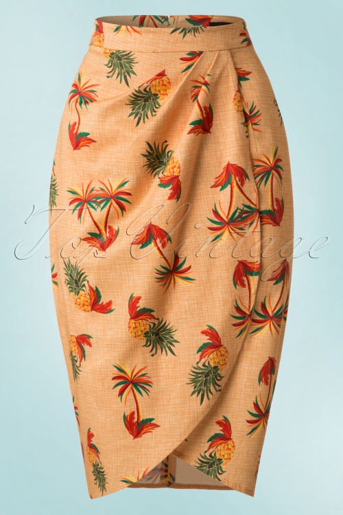 Collectif Clothing - 50s Kala Pineapple and Palm Sarong Skirt in Orange 2