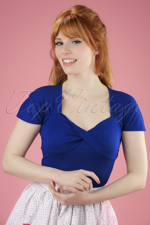 Banned Retro - 50s She Who Dares Top in Royal Blue