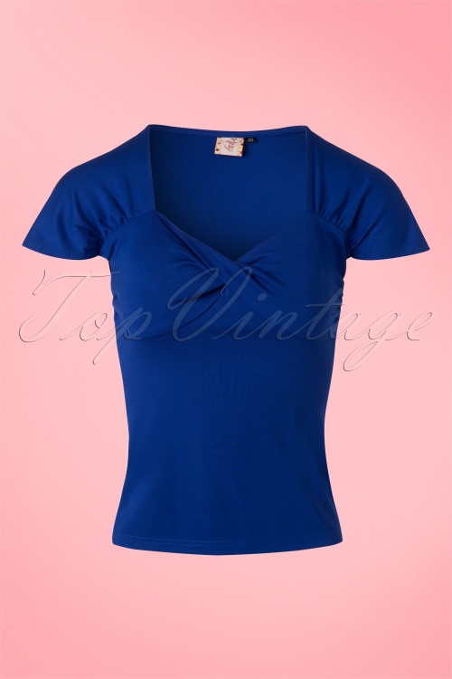 Banned Retro - 50s She Who Dares Top in Royal Blue 2