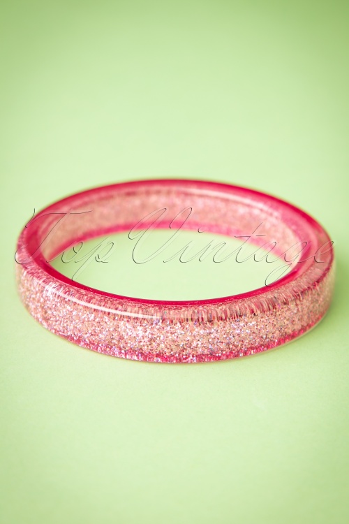 Splendette - TopVintage Exclusive ~ 50s Fedora Midi Glitter Bangle in Peony Pink