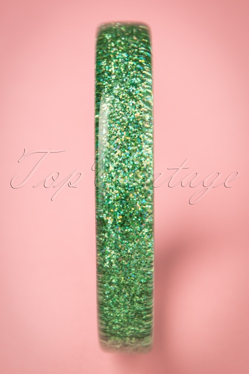 Splendette - TopVintage Exclusive ~ 20s Fedora Midi Glitter Bangle in Pale Green 2