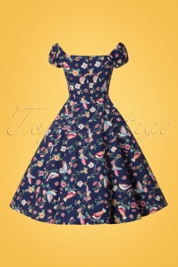 Collectif Clothing - 50s Dolores Charming Birds Doll Dress in Dark Blue 8